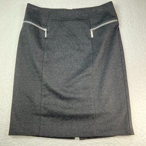 Michael Kors Gray Grey Knit Skirt Sz 8 Back Zipper Slit Chunky Zippers Sharp